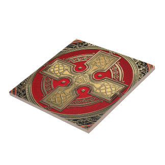 [100] Ancient Celtic Sacred Gold Knot Cross Tile