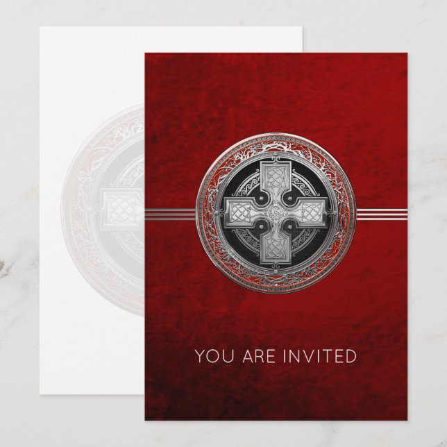 [100] Ancient Celtic Sacred Silver Knot Cross Invitation (Front/Back)