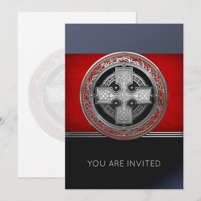 [100] Ancient Celtic Sacred Silver Knot Cross Invitation (Front/Back)