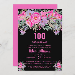 100 and fabulous black pink 100th birthday invitation