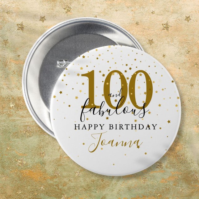 100 and Fabulous Gold Black Birthday Party 7.5 Cm Round Badge (100 and Fabulous Gold Black Birthday Party Button)