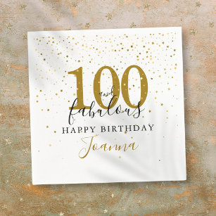 100 and Fabulous Gold Black Birthday Party Napkin