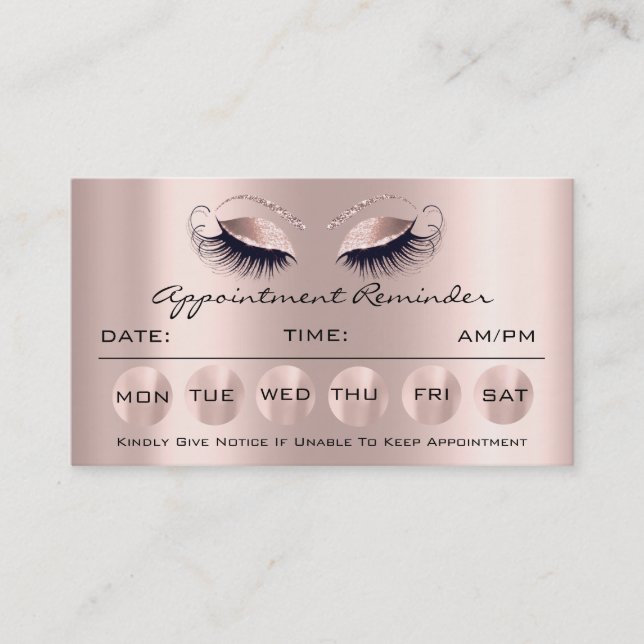 100 Appointment Reminder Cards Makeup Lashes VIP (Front)