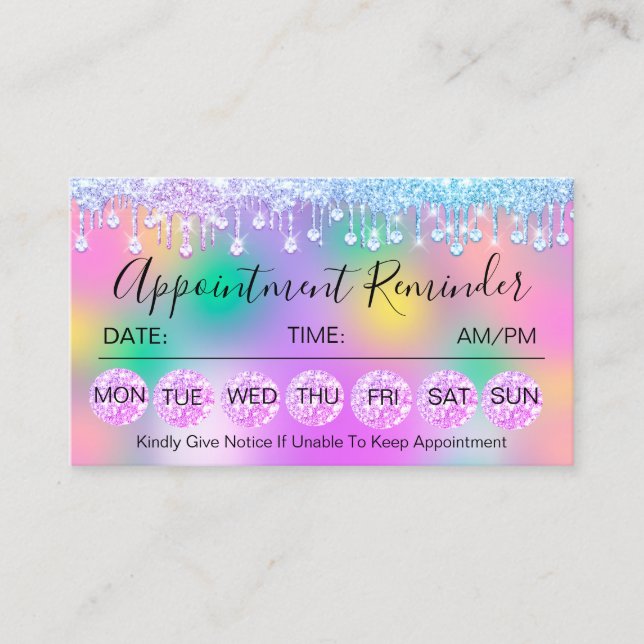 100 Appointment Reminder Drip Pink  Holograph1 Business Card (Front)