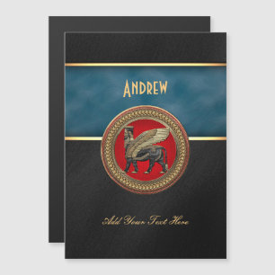 [100] Assyrian Winged Bull: Gold and Black Lamassu Magnetic Invitation