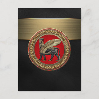 [100] Assyrian Winged Bull: Gold and Black Lamassu Postcard