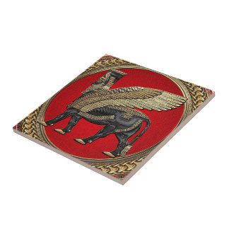 [100] Assyrian Winged Bull: Gold and Black Lamassu Tile