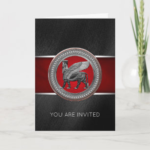 [100] Assyrian Winged Bull: Silver & Black Lamassu Invitation
