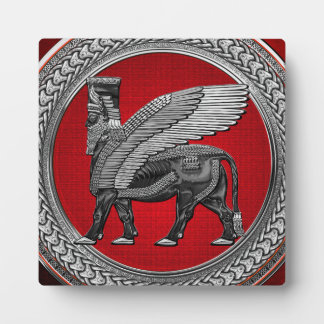 [100] Assyrian Winged Bull: Silver & Black Lamassu Plaque