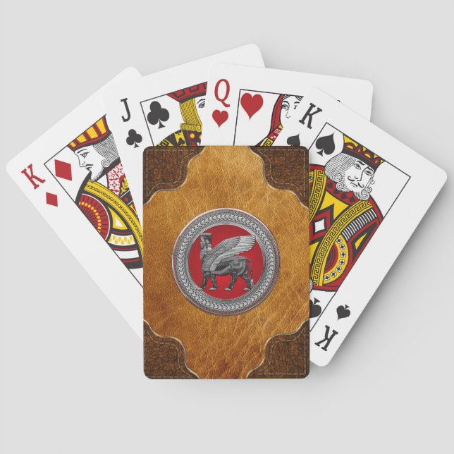 [100] Assyrian Winged Bull: Silver & Black Lamassu Playing Cards (Back)