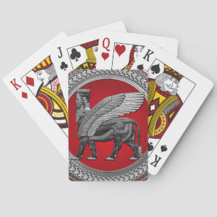 [100] Assyrian Winged Bull: Silver & Black Lamassu Playing Cards