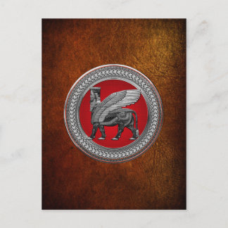 [100] Assyrian Winged Bull: Silver & Black Lamassu Postcard