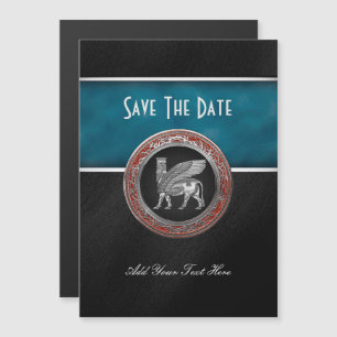 [100] Assyrian Winged Bull - Silver Lamassu Magnetic Invitation