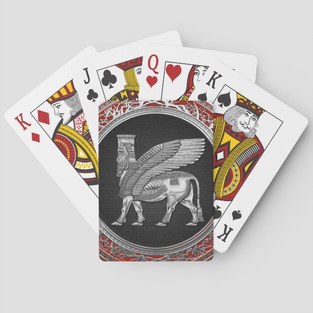 [100] Assyrian Winged Bull - Silver Lamassu Playing Cards (Back)