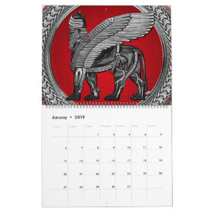 [100] Assyrian Winged Lion: Gold & Black Lamassu Calendar