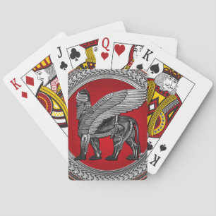 [100] Assyrian Winged Lion: Gold & Black Lamassu Playing Cards