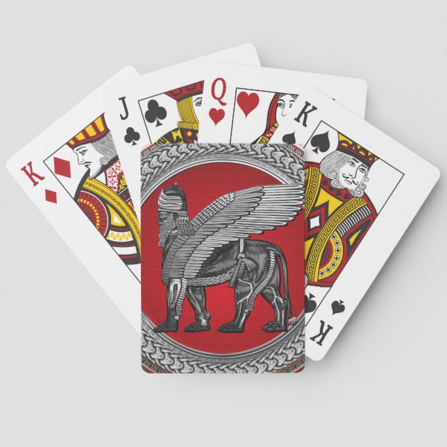 [100] Assyrian Winged Lion: Gold & Black Lamassu Playing Cards (Back)