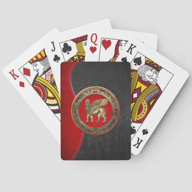 [100] Assyrian Winged Lion - Gold Lamassu Playing Cards (Back)