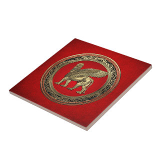 [100] Assyrian Winged Lion - Gold Lamassu Tile