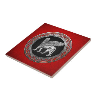[100] Assyrian Winged Lion - Silver Lamassu Tile