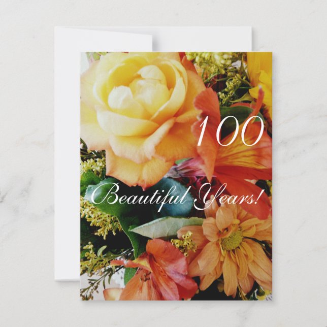 100 Beautiful Years!-Birthday/Yellow Rose Bouquet Invitation (Front)