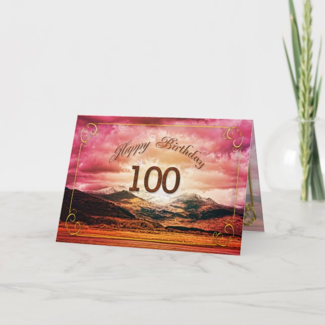 100 birthday, Sunset over the mountains Card (Front)