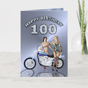 100 birthday with girls and a motorcycle card