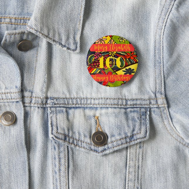  100 Birthdays Floral 6 Cm Round Badge (In Situ)