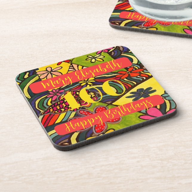  100 Birthdays Floral Coaster (Left Side)
