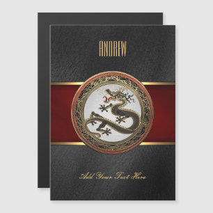 [100] Black and Gold Sacred Eastern Dragon Magnetic Invitation