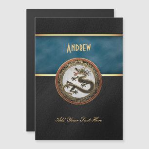 [100] Black and Gold Sacred Eastern Dragon Magnetic Invitation