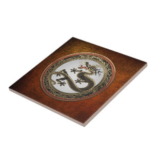 [100] Black and Gold Sacred Eastern Dragon Tile