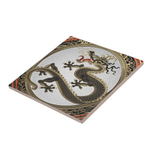 [100] Black and Gold Sacred Eastern Dragon Tile