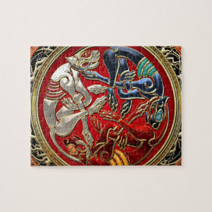 [100] Celtic Treasures - Three Dogs on Gold Jigsaw Puzzle
