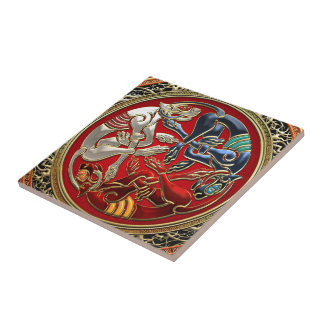 [100] Celtic Treasures - Three Dogs on Gold Tile