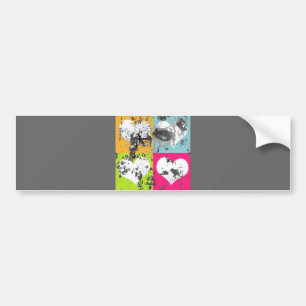 100 COLORFUL GRUNGE LOVE HEARTS SQUARES GREY GRAY BUMPER STICKER