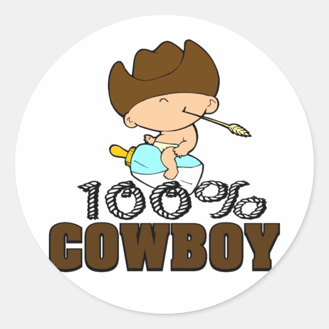 100% Cowboy Classic Round Sticker (Front)