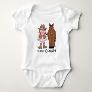 100% Cowgirl ~ Cute Brunette and Brown Horse Baby Bodysuit