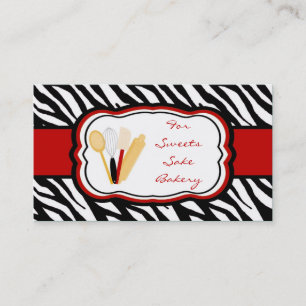 100 Crimson Red Zebra Bakery Chef Business Card