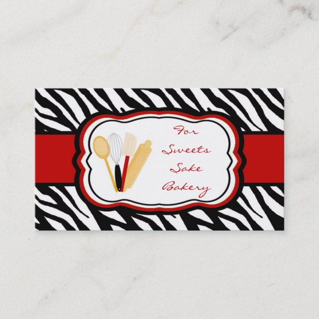 100 Crimson Red Zebra Bakery Chef Business Card (Front)