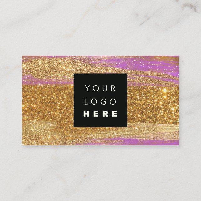 100 Custom Logo QRCODE Gold Glitter Glitter Pink Business Card (Front)