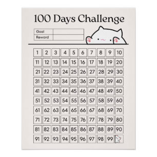 100 Day Challenge Fun Tracker for Bedroom Home  Poster