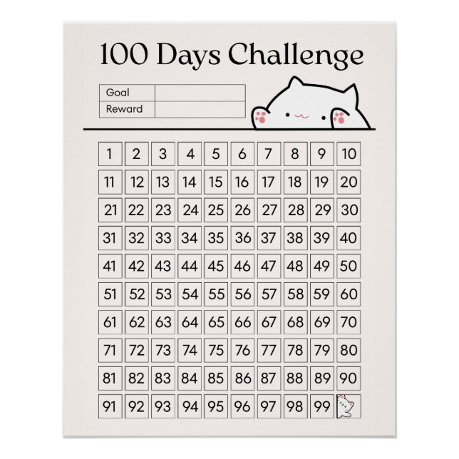 100 Day Challenge Fun Tracker for Bedroom Home  Poster (Front)