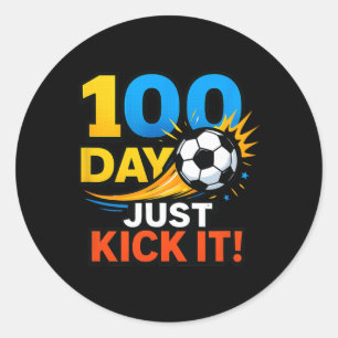 100 Day Just Kick It! Soccer Blast Celebration Classic Round Sticker