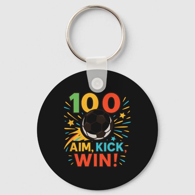 100 Days Aim Kick Win Soccer Celebration  Key Ring (Front)