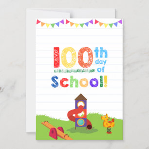 100 Days at School- Colourful Milestone Celebratio Magnetic Invitation