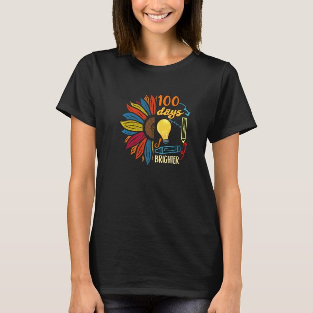 100 Days Brighter 100 Days Light Bulb Teacher Stud T-Shirt (Front)