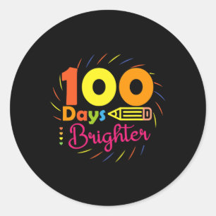 100 days brighter - 100 days of school teacher stu classic round sticker