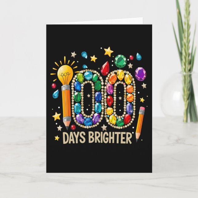 100 Days Brighter Colorful Gem School Celebration Card (Front)