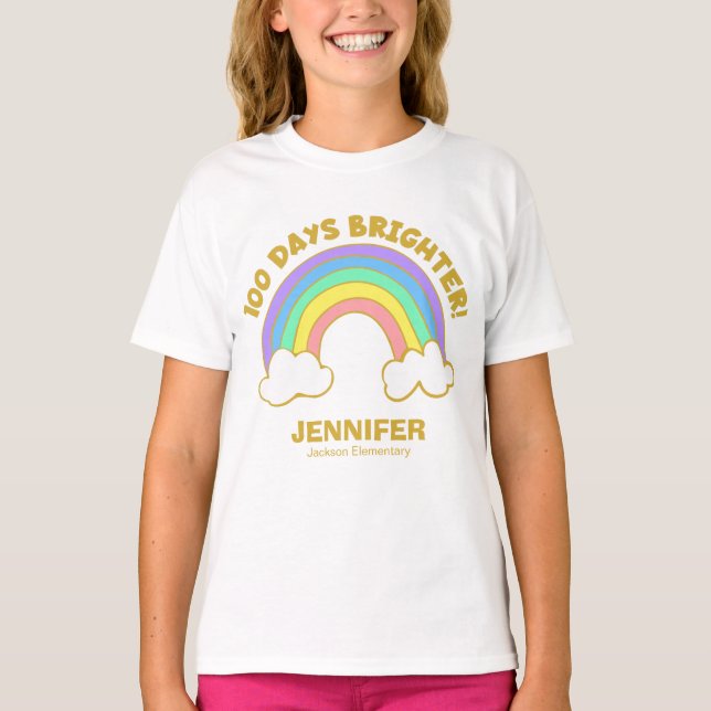 100 Days Brighter Cute Rainbow 100 Days of School T-Shirt (Front)